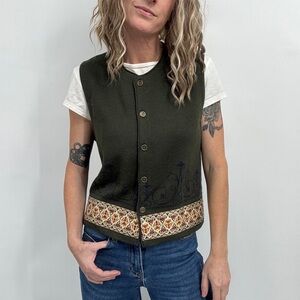 Vintage Pendleton Vest Womens S Olive Green Southwest Rustic Outdoorsy Brocade